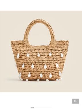 J. Crew Natural Straw Tote with White Pearl Drops